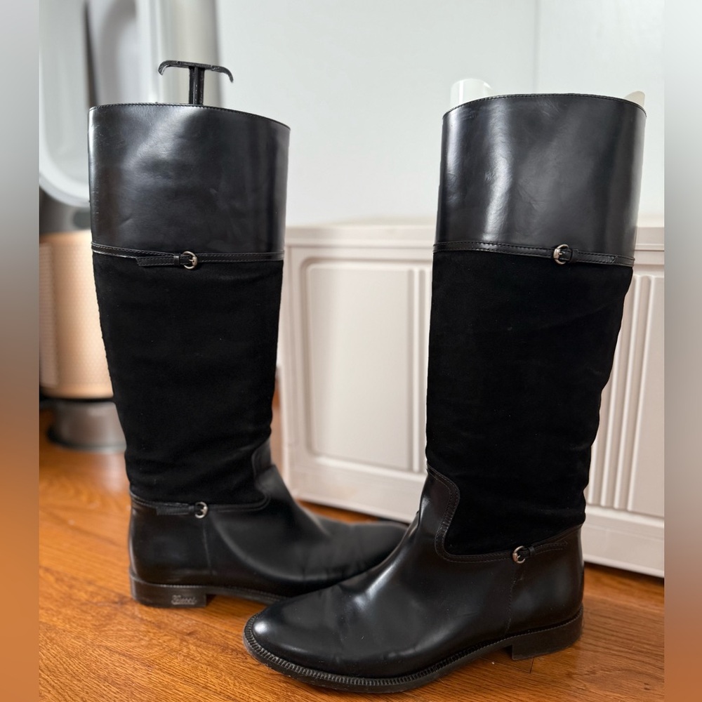 Gucci black leather & suede riding boots